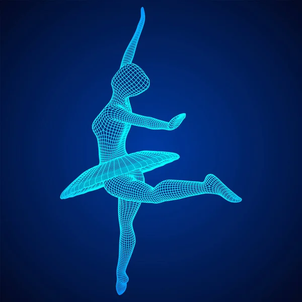 Dansende Ballerina Een Klassieke Balletdanseres Wireframe Laag Poly Mesh Vector — Stockvector