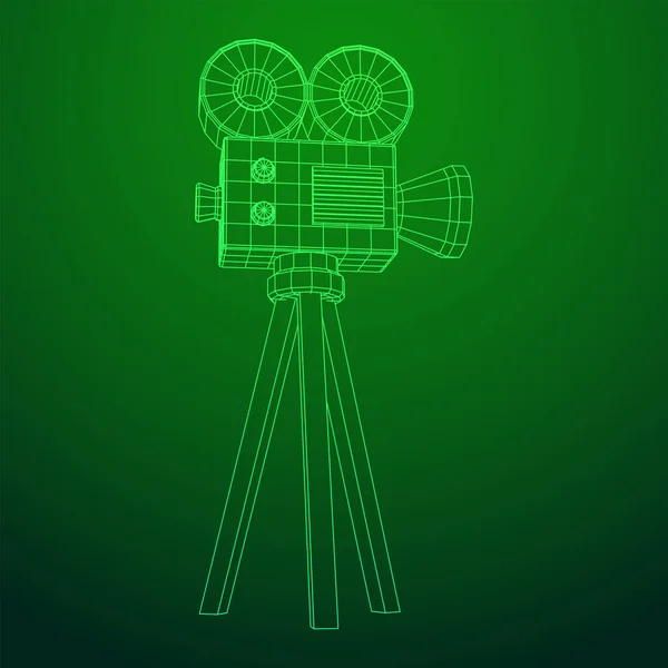 Meerhoekige Camera Projector Filmtijd Toon Filmfestival Concept Wireframe Laag Poly — Stockvector