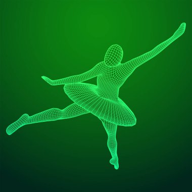 Dans eden balerin. Klasik kadın balerin. Kablo çerçevesi düşük poli ağ vektör çizimi.