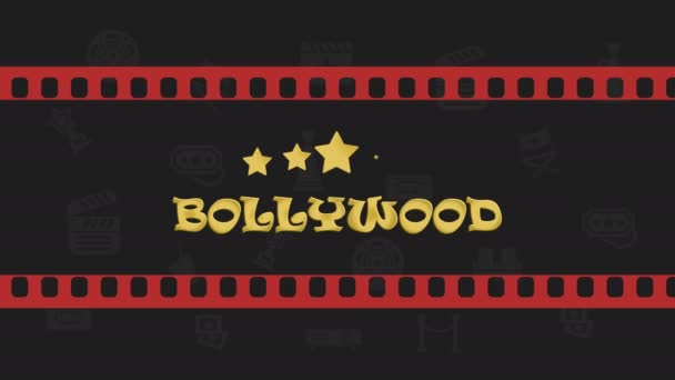 Film Şeridi Yıldız Unsurları Olan Bollywood Sinema Logosu Soyut Altın — Stok video