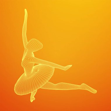 Dans eden balerin. Klasik kadın balerin. Kablo çerçevesi düşük poli ağ vektör çizimi.