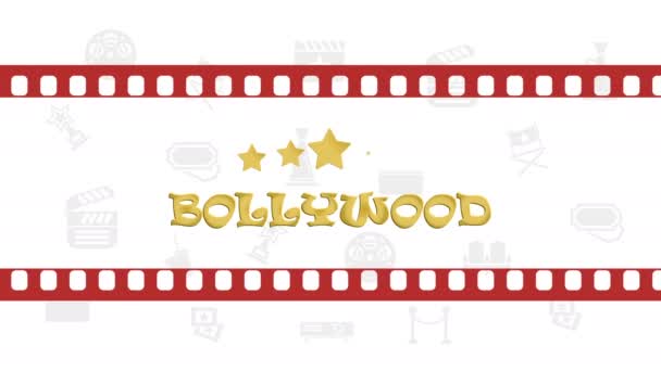 Logo Icona Bollywood Cinema Con Striscia Pellicola Elementi Stella Animazione — Video Stock