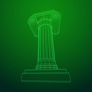 Yunan iyonik sütunu. Antik sütunlar Roma antika mimarisi inşaat dekorasyonu. Kablo çerçevesi düşük poli ağ vektör çizimi.