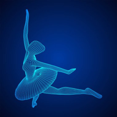 Dans eden balerin. Klasik kadın balerin. Kablo çerçevesi düşük poli ağ vektör çizimi.
