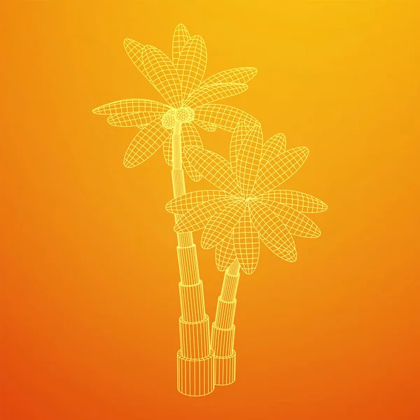 Coconut Palm Tree Leaves Wireframe Low Poly Mesh Vector Illustration — Stock Vector