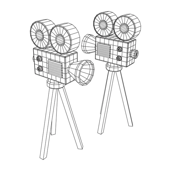多边形相机投影仪 电影时间 放映电影节的概念 线框低网目矢量图解 — 图库矢量图片