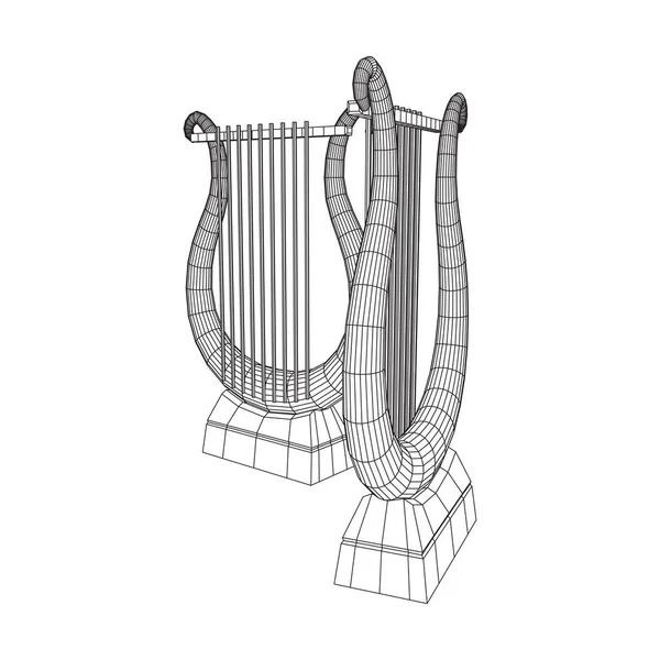 古老的竖琴或竖琴乐器 音乐概念 线框低网目矢量图解 — 图库矢量图片