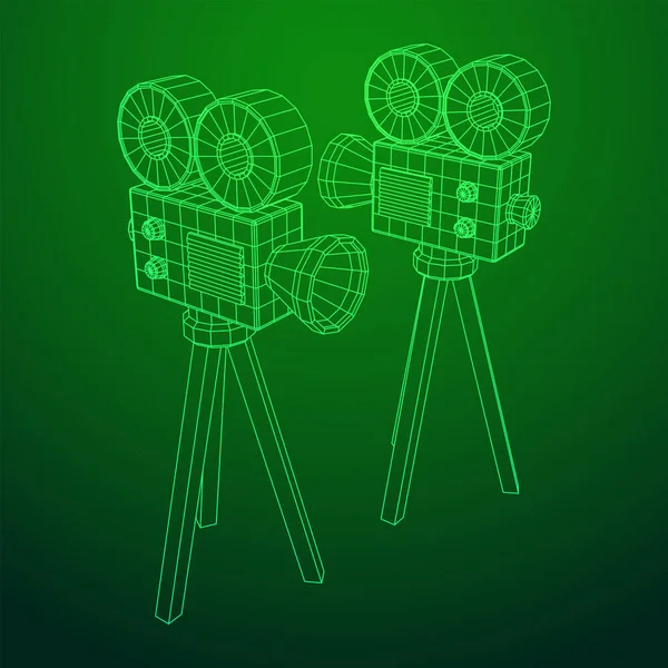 Meerhoekige Camera Projector Filmtijd Toon Filmfestival Concept Wireframe Laag Poly — Stockvector