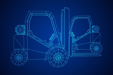 Forklift Yükleyici Kamyonu. Kablo çerçevesi düşük poli ağ vektör çizimi.