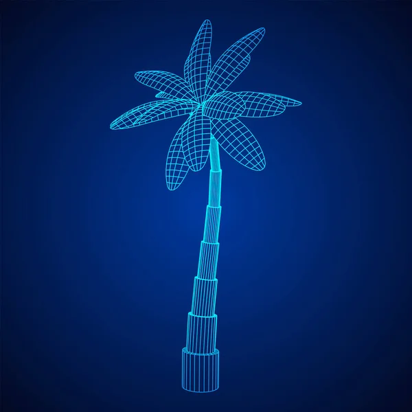 Coconut Palm Tree Leaves Wireframe Low Poly Mesh Vector Illustration — Stock Vector