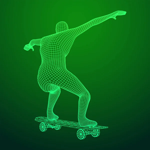 Patinador Fazendo Salto Truque Skate Wireframe Baixo Poli Malha Vetor —  Vetores de Stock