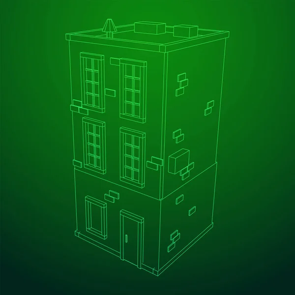 Concepto Inmobiliario Del Edificio Ciudad Ilustración Vectores Malla Polivinílica Baja — Vector de stock