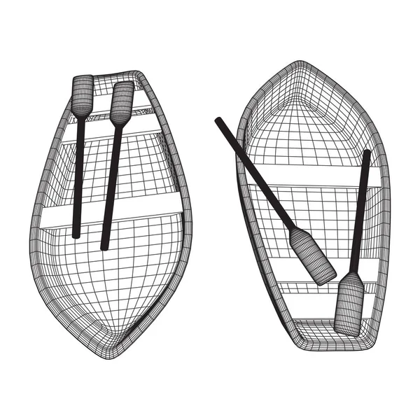 Barca Remi Con Pagaie Illustrazione Vettoriale Maglie Corte Wireframe — Vettoriale Stock