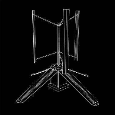 Darrieus rüzgar türbini. Yel değirmeni jeneratörü kablo şeması düşük polyester ağ. Vektör illüstrasyonu