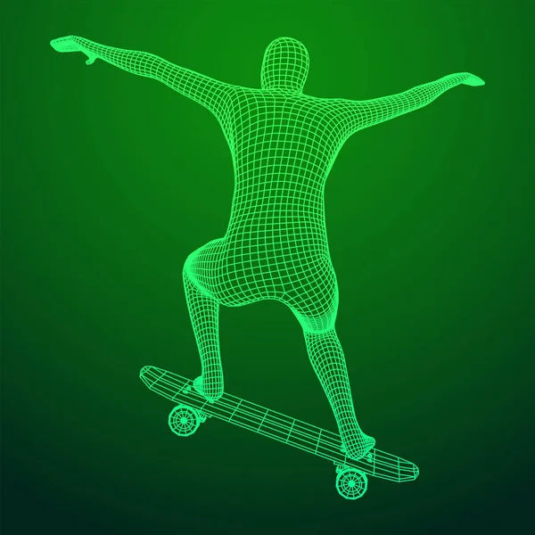 Patinador Fazendo Salto Truque Skate Wireframe Baixo Poli Malha Vetor —  Vetores de Stock