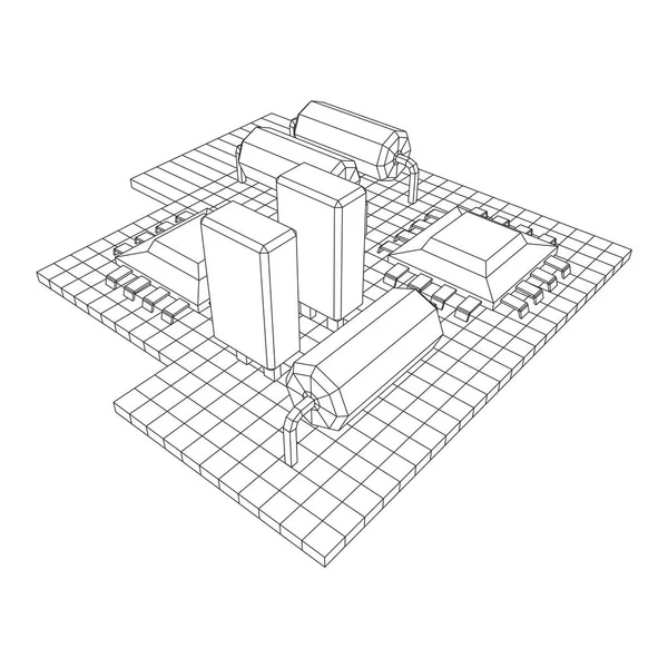 Leiterplatte Elektronische Computerkomponenten Motherboard Halbleiter Mikrochip Diode Hardware Teile Illustration — Stockvektor