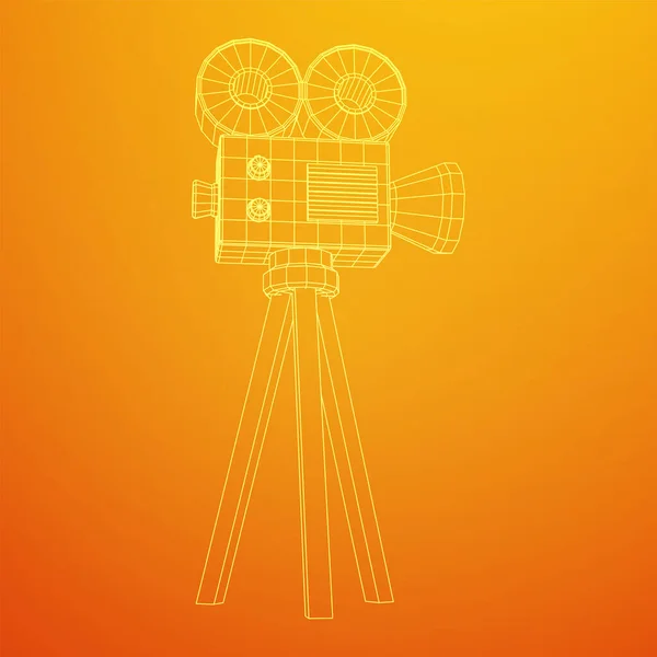 Projetor Câmera Poligonal Hora Filme Mostrar Conceito Festival Cinema Wireframe — Vetor de Stock