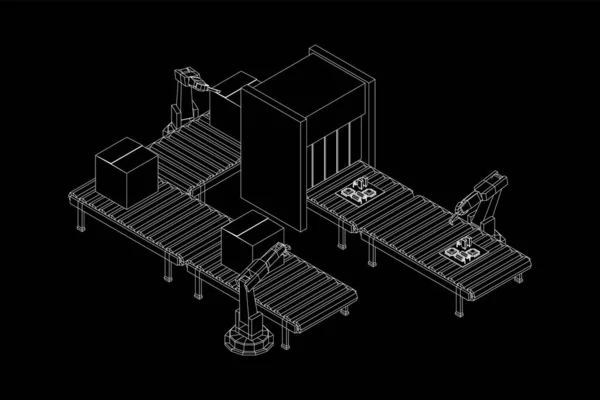 Robotarm Fabricage Technologie Industrie Montage Monteur Hand Regelmatige Rollenbaan Met — Stockvector