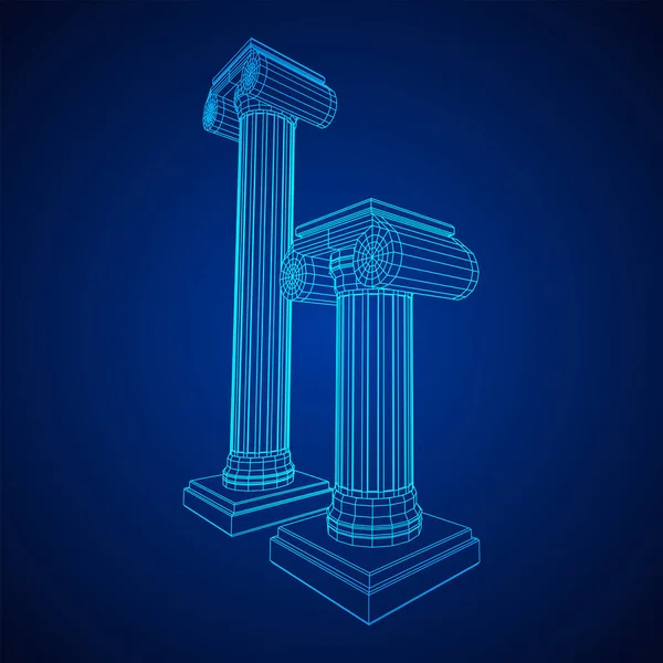 ギリシャのイオン列 古代の柱ローマのアンティーク建築の装飾 ワイヤーフレーム低ポリメッシュベクトルイラスト — ストックベクタ