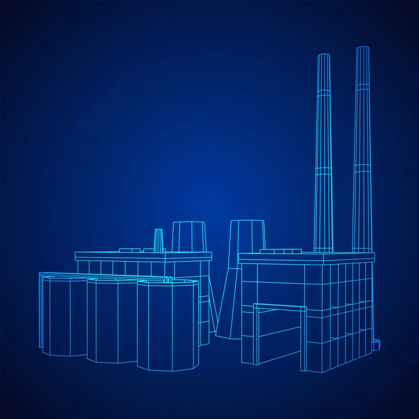 工业建筑因素对发电厂的影响 线框低网目矢量图解 — 图库矢量图片