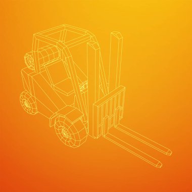 Forklift Yükleyici Kamyonu. Kablo çerçevesi düşük poli ağ vektör çizimi.