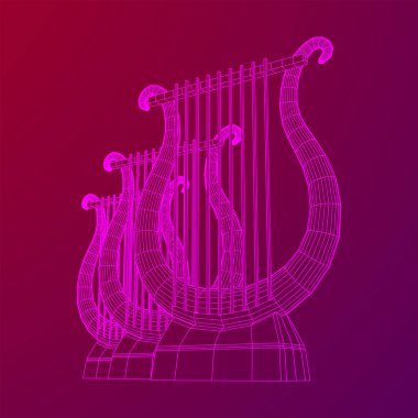 Antik lir ya da arp enstrümanı. Müzik konsepti. Kablo çerçevesi düşük poli ağ vektör çizimi.