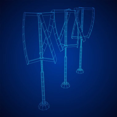 Darrieus rüzgar türbini. Yel değirmeni jeneratörü kablo şeması düşük polyester ağ. Vektör illüstrasyonu