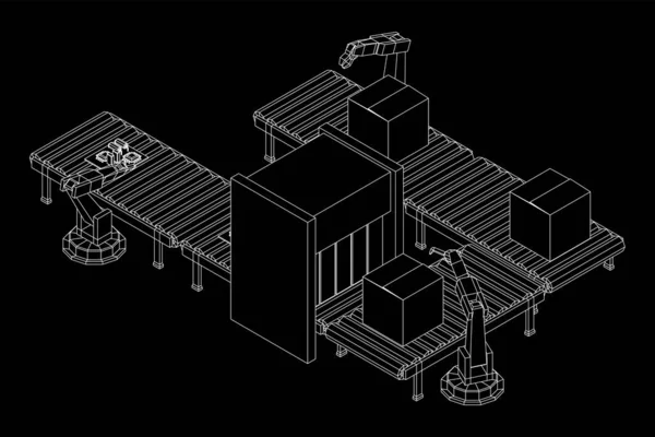 Robotique Bras Fabrication Technologie Industrie Assemblage Mécanicien Main Convoyeur Rouleaux — Image vectorielle
