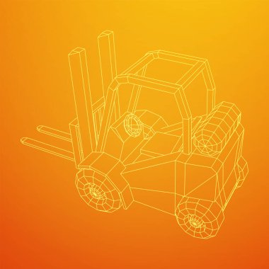 Forklift Yükleyici Kamyonu. Kablo çerçevesi düşük poli ağ vektör çizimi.