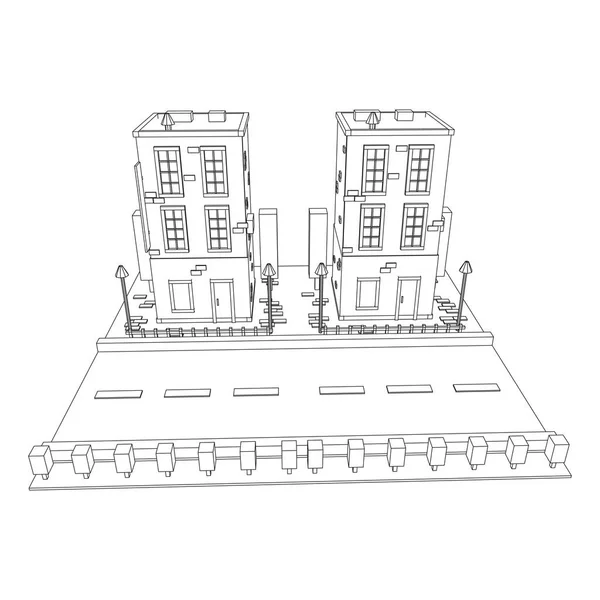 城市建设的房地产概念 线框低网目矢量图解 — 图库矢量图片