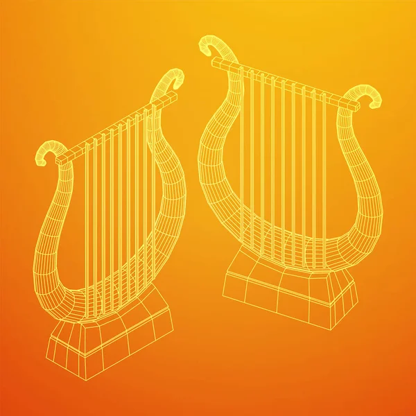 Ancient Lyre Harp Musical Instrument Music Concept Wireframe Low Poly — Stock Vector