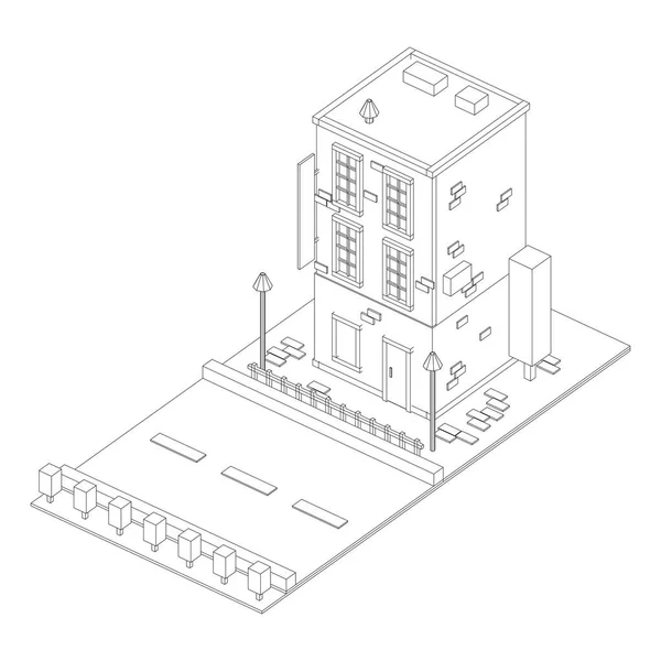 都市の建物の不動産の概念 ワイヤーフレーム低ポリメッシュベクトルイラスト — ストックベクタ