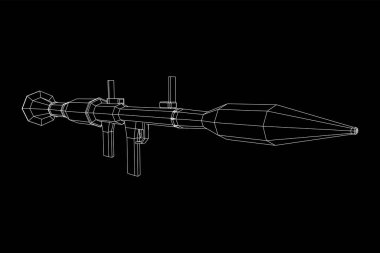 Tanksavar roketatar fırlatıcısı, RPG 7. Kablo çerçevesi düşük poli ağ vektör çizimi.