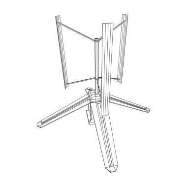 Darrieus rüzgar türbini. Yel değirmeni jeneratörü kablo şeması düşük polyester ağ. Vektör illüstrasyonu