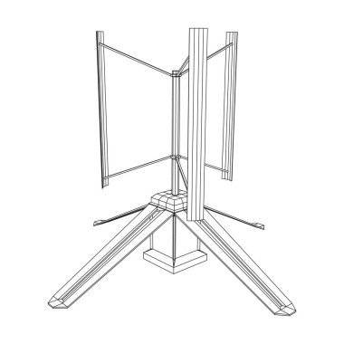 Darrieus rüzgar türbini. Yel değirmeni jeneratörü kablo şeması düşük polyester ağ. Vektör illüstrasyonu