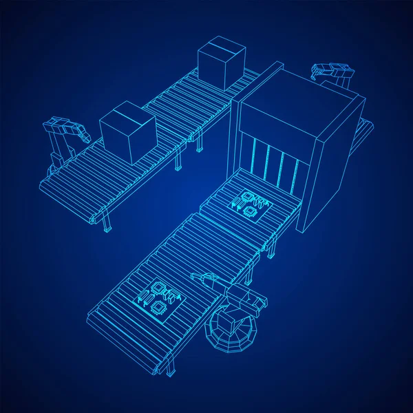 Роботизированная Рука Производящая Технологию Сборочного Производства Регулярный Роликовый Конвейер Платами — стоковый вектор