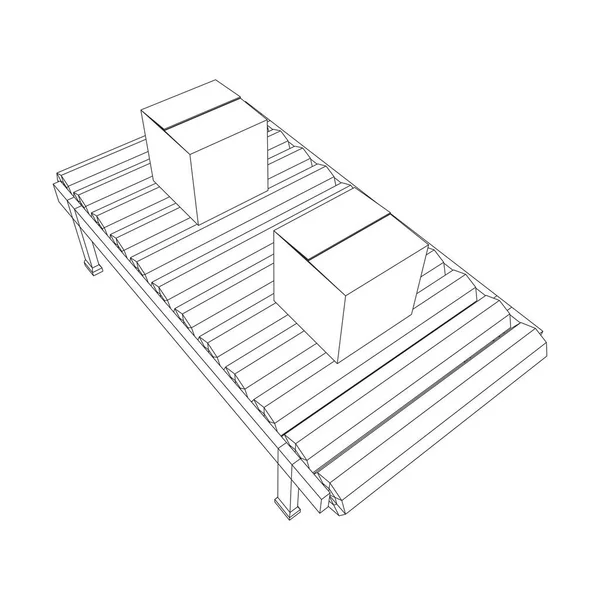 Sección Cinta Transportadora Con Cajas Embalaje Equipo Producción Fábrica Ilustración — Vector de stock