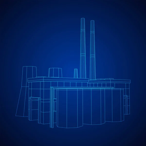 Fabryka Budowlana Przemysłowa Elektrociepłownia Ilustracja Wektora Sieci Niskim Przekątnej Poli — Wektor stockowy