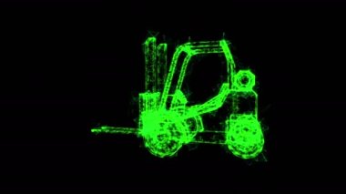 Forklift Yükleyici Kamyonu. Kablo çerçevesi düşük polimetik ağ teknolojisi. 4K FullHD ve HD videolarda kullanılabilir