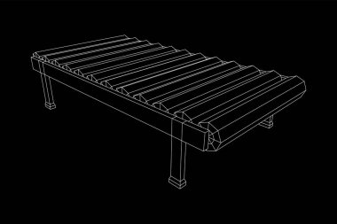 Taşıyıcı bant bölümü. Fabrika üretim ekipmanları. Kablo çerçevesi düşük poli ağ vektör çizimi