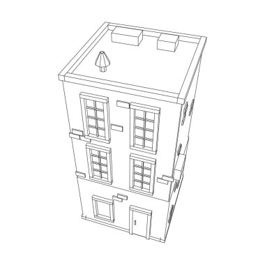 Şehir binası konsepti. Kablo çerçevesi düşük poli ağ vektör çizimi