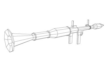 Tanksavar roketatar fırlatıcısı, RPG 7. Kablo çerçevesi düşük poli ağ vektör çizimi.