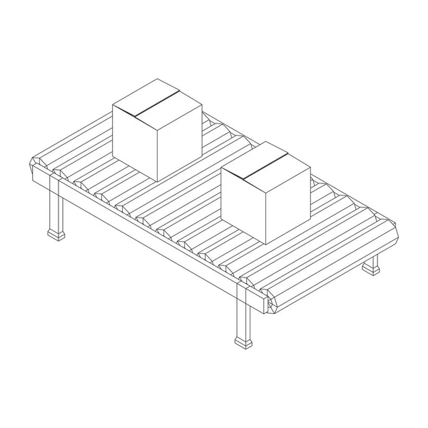 Conveyor Belt Section Pack Boxes Factory Production Equipment Wireframe Low — Stock Vector