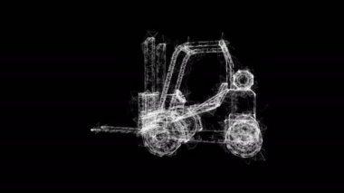 Forklift Yükleyici Kamyonu. Kablo çerçevesi düşük polimetik ağ teknolojisi. 4K FullHD ve HD videolarda kullanılabilir