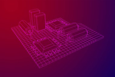 Devre kartı. Elektronik bilgisayar parçaları ana kart. Yarı iletken mikroçip, diyot. Donanım parçaları. Kablo çerçevesi düşük poli ağ vektör çizimi.