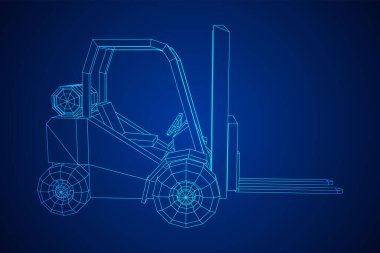 Forklift Yükleyici Kamyonu. Kablo çerçevesi düşük poli ağ vektör çizimi.