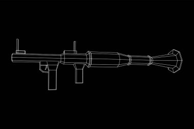 Tanksavar roketatar fırlatıcısı, RPG 7. Kablo çerçevesi düşük poli ağ vektör çizimi.