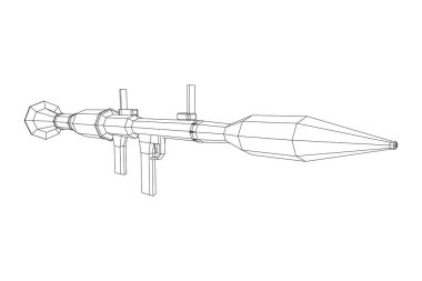 Tanksavar roketatar fırlatıcısı, RPG 7. Kablo çerçevesi düşük poli ağ vektör çizimi.