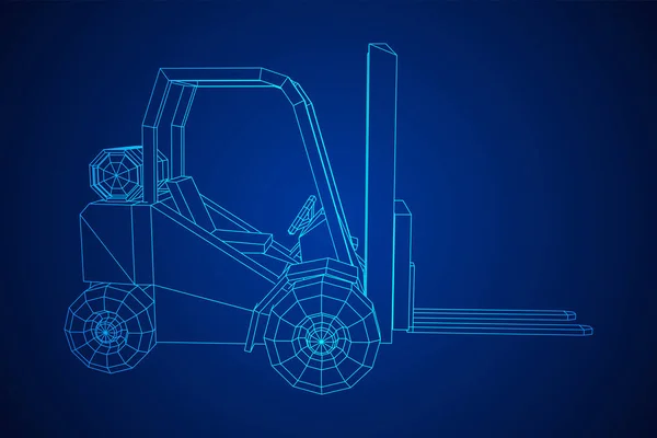 Forklift Yükleyici Kamyonu Kablo Çerçevesi Düşük Poli Vektör Çizimi — Stok Vektör