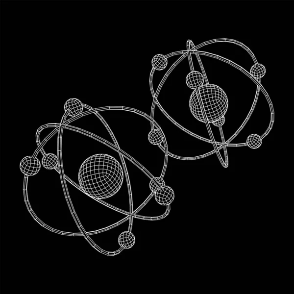Planetmodell Atom Med Kärna Och Elektroner Som Snurrar Runt Omloppsbanor — Stock vektor